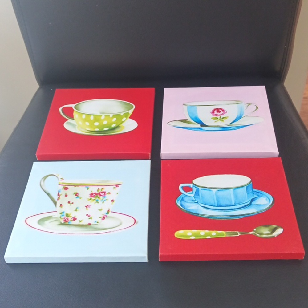 3for$15☘️ 6"x6" Colorful Teacup Canvas Art Print Set Of 4